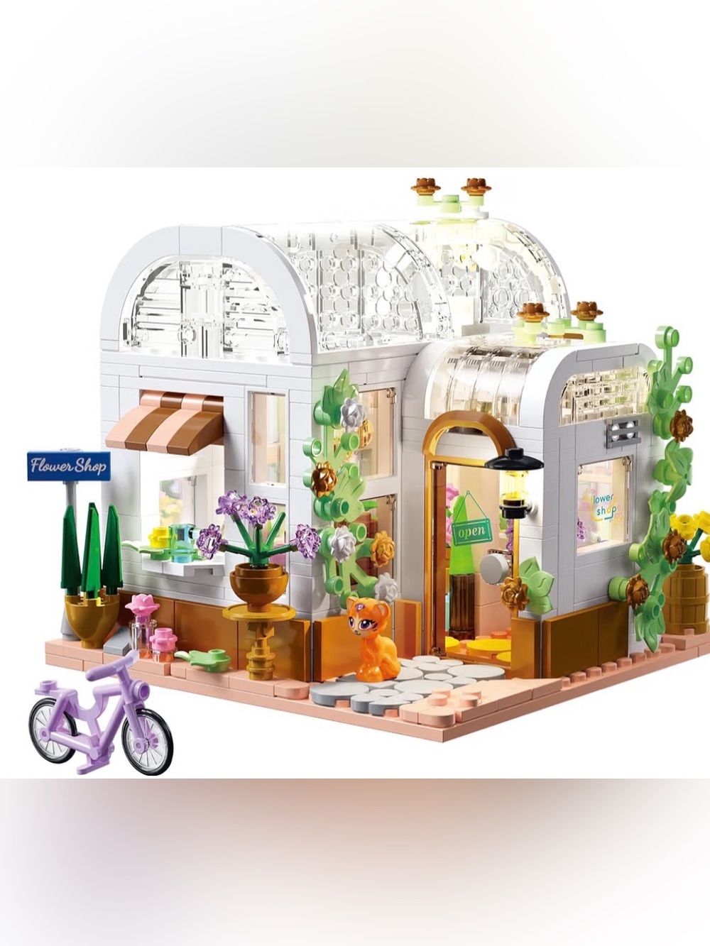 Flower House Building Sets with LED Lights Mini Greenhouse Garden